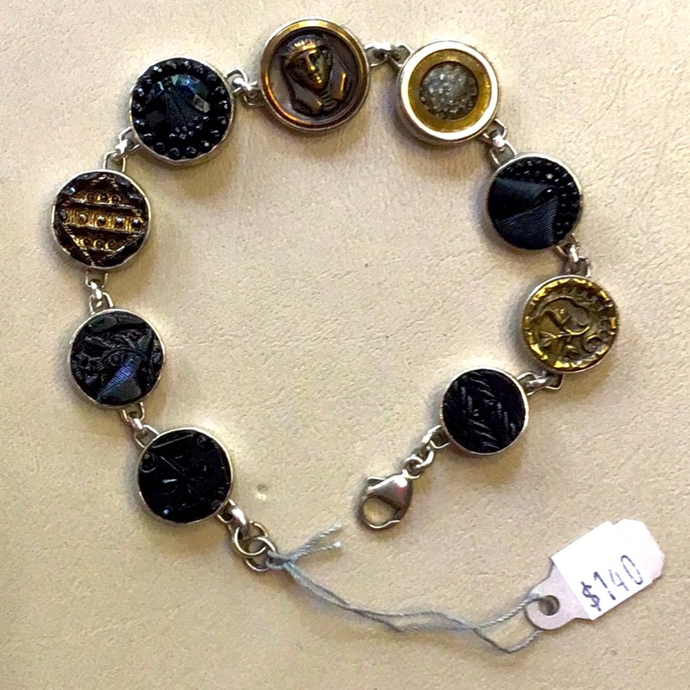 Vintage buttons with Sterling  Silver Bracelet